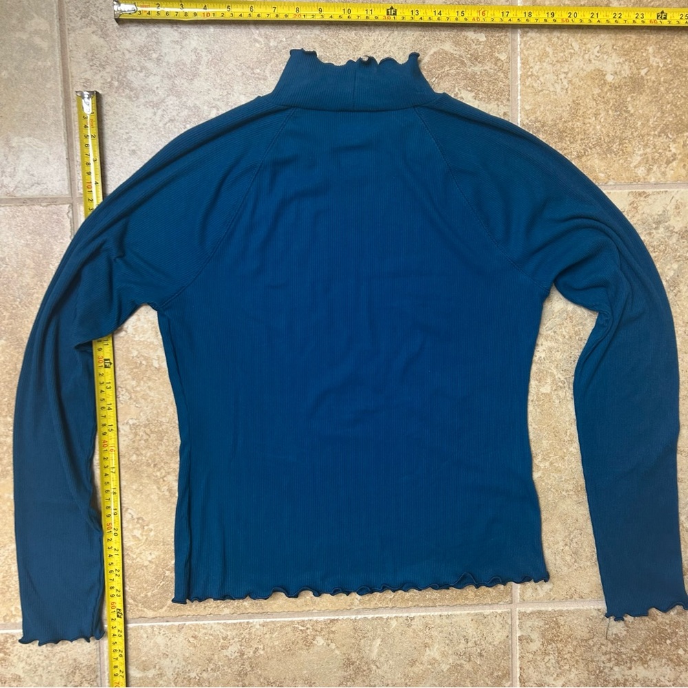 SO Teal Lettuce Ruffle Ribbed Long Sleeve Top - Picture 2 of 7